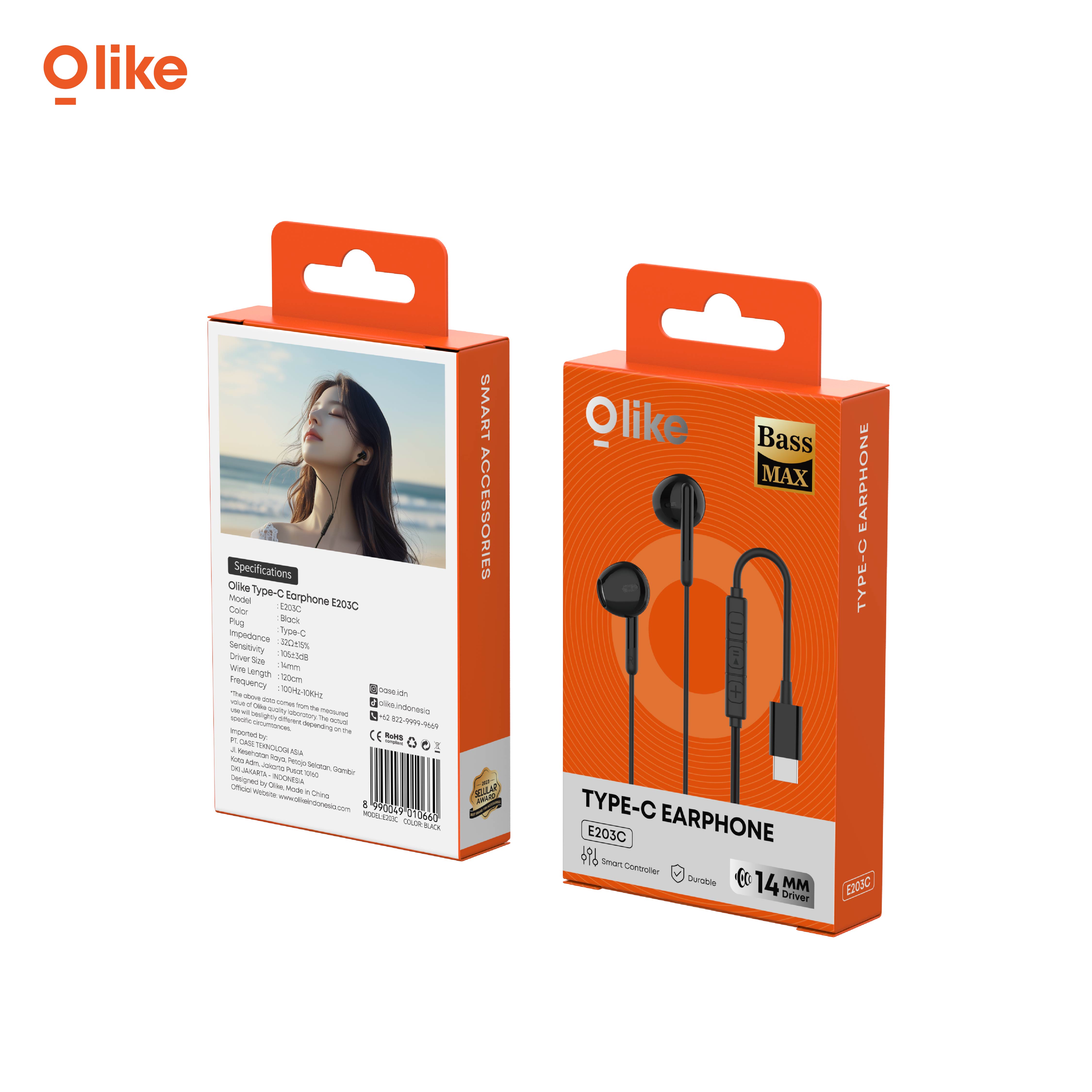 Jual Olike Headset Cable E203 Type C 14mm Driver | Wired Earphone ...