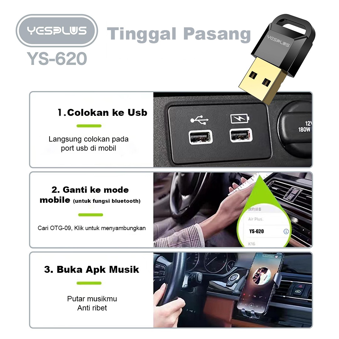 Jual Receiver Wireless Bluetooth 5.3 YESPLUS YS-620 Mini USB Bluetooth ...