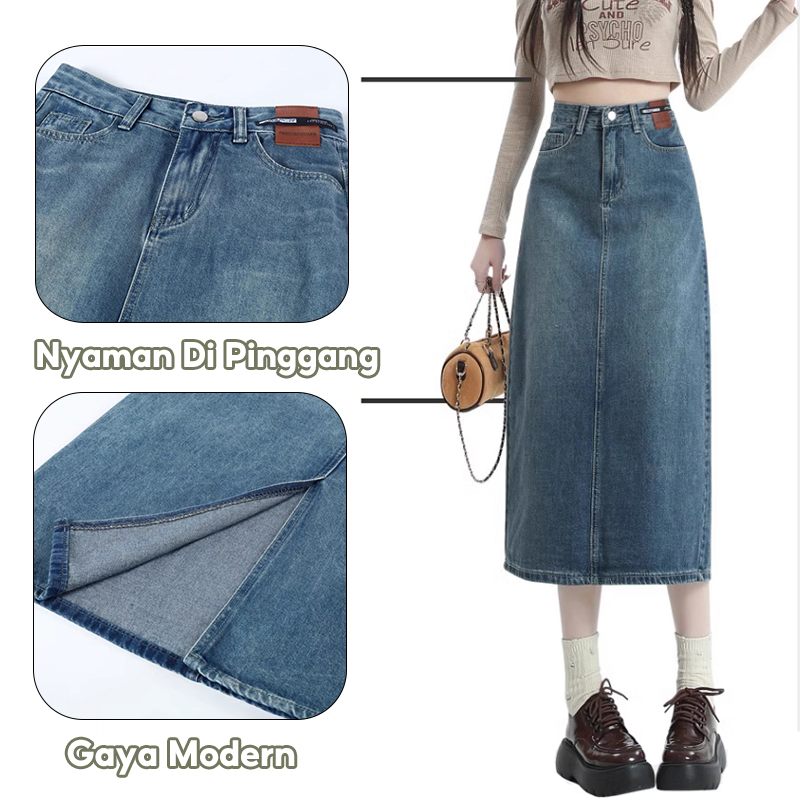 Jual YooWoo Rok Wanita Denim / Rok Jeans Wanita / Rok Span Jeans Biru ...