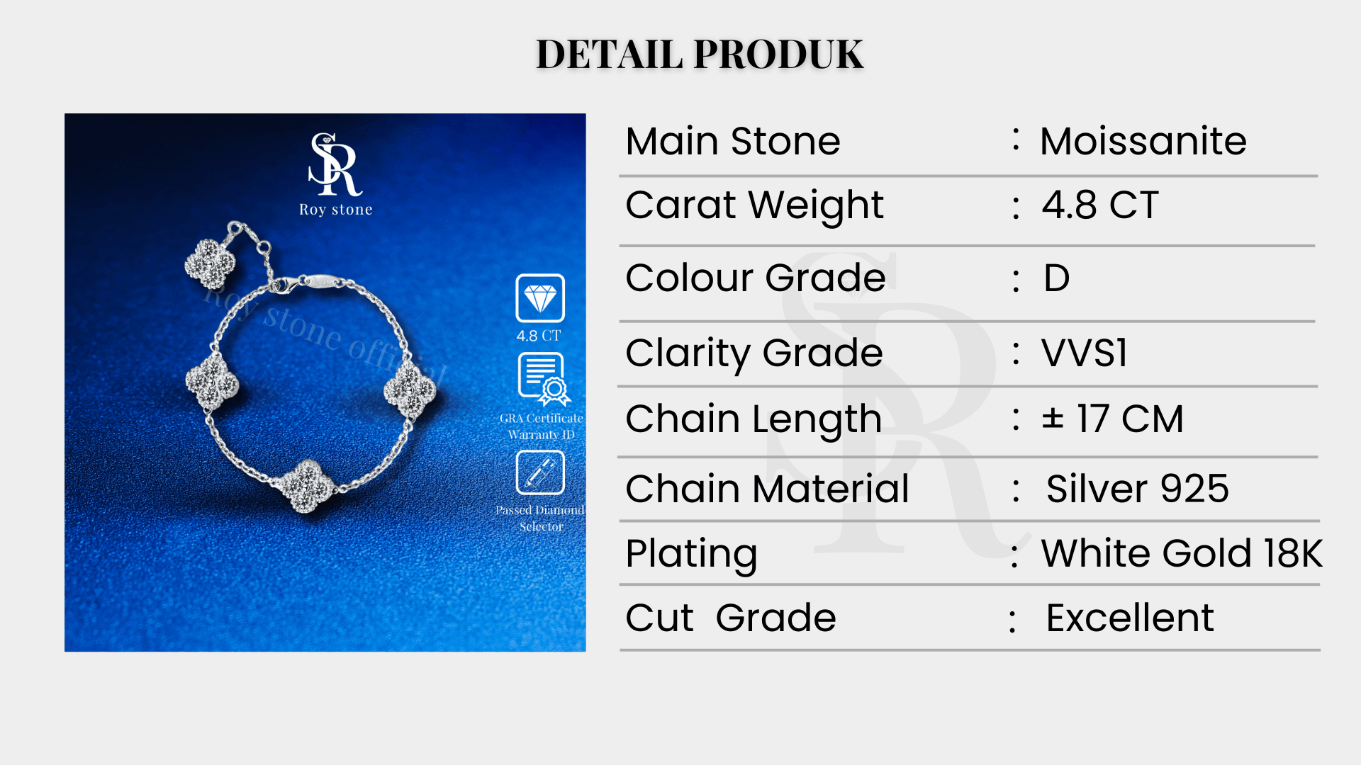 Jual Roystone_Moissanite Gelang Wanita Original Sertifikat GRA ...