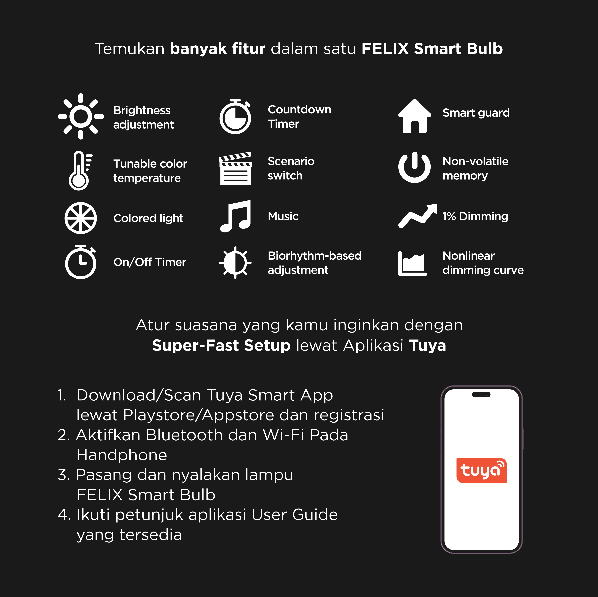 Jual FELIX SMART LED 9W RGB Tunable White 16 Juta Warna Cahaya Wifi ...