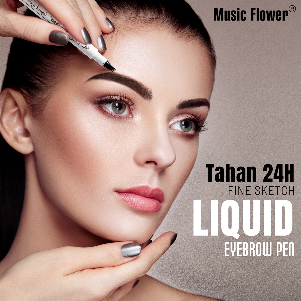 Jual Music Flower 4 Garpu Natural Eyebrow Pen eyebrows Pensil Alis 24 ...