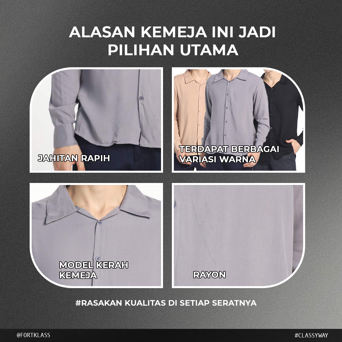 Jual FortKlass Rayon Polos Kemeja Polos Pria Lengan Panjang Kasual Cowo ...