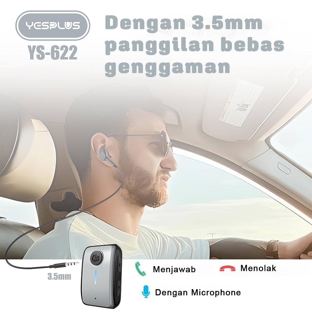 Jual Receiver Bluetooth YESPLUS YS622 Aux 3.5mm Wireless Adapter 5.3 ...