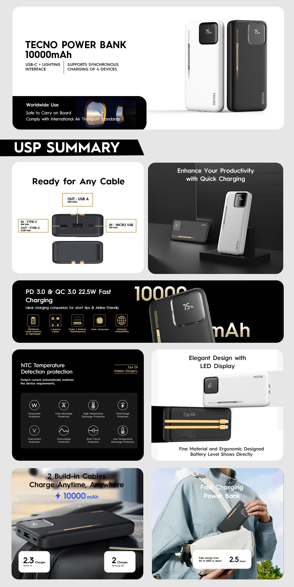 Price 10000 Mah TECNO Power Bank 10000 MAh, PD QC Fast Charging