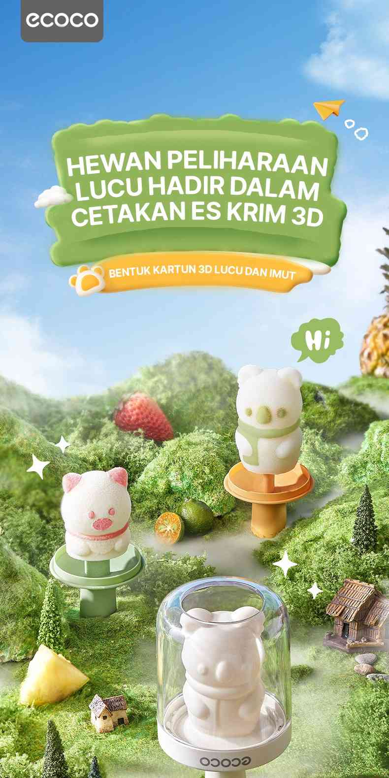 Jual ECOCO Vertical Ice Cube Mold - Cetakan es krim food grade silikon ...
