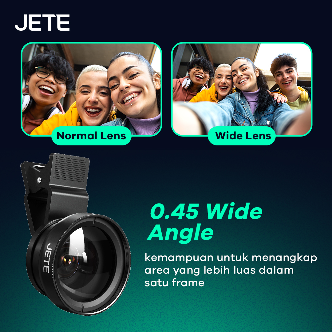 Jual Lensa Wide Angle for Smartphone HP JETE PL1 2in1, 0,45x 15x Macro ...