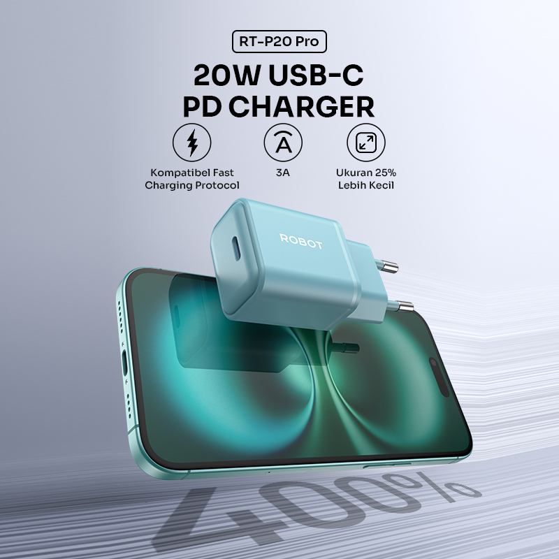 Jual ROBOT Adaptor Kepala Charger iPhone 17 16 15 & Android GaN 20W PD ...