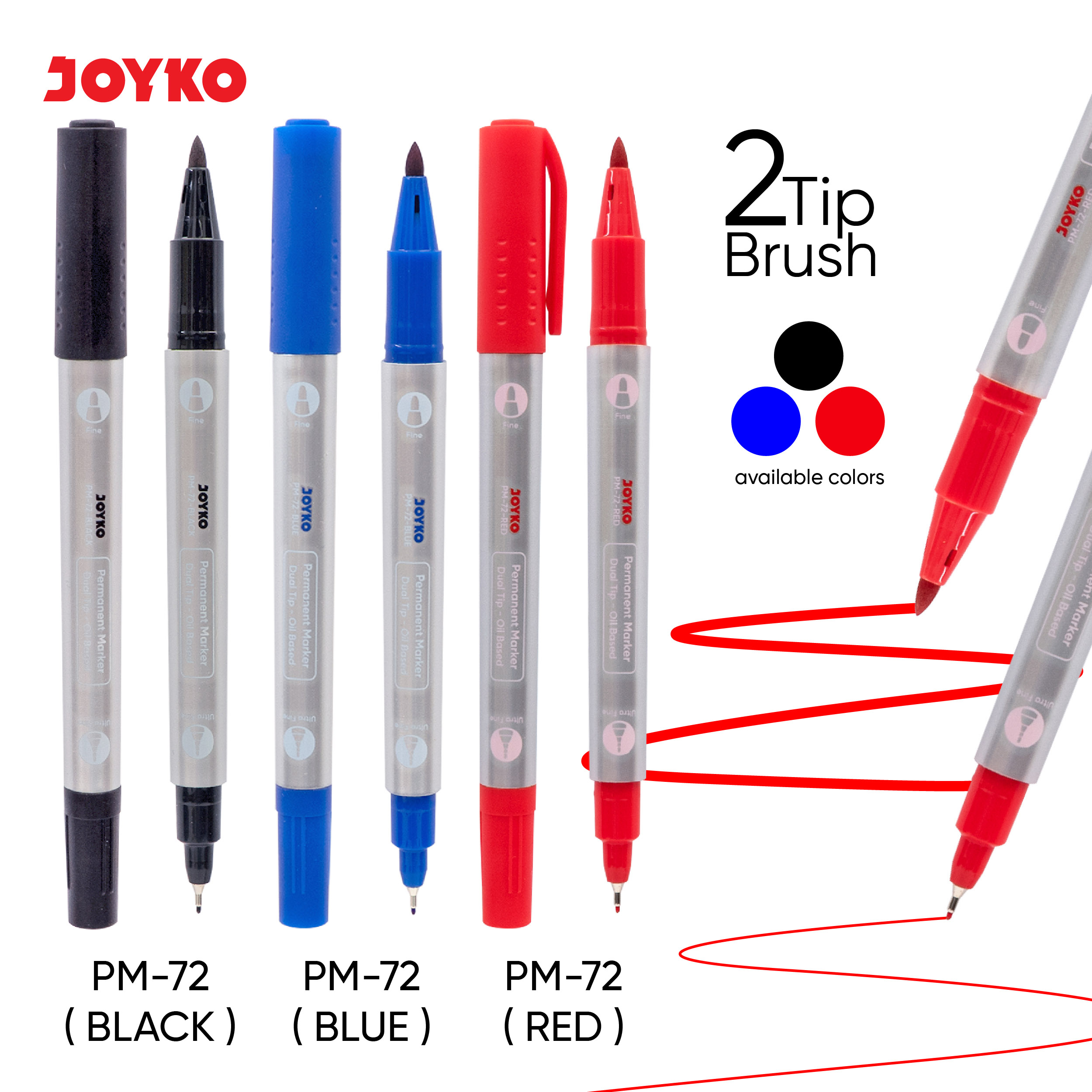 Jual Permanent Marker Spidol Permanen Dual Tip Joyko PM-72