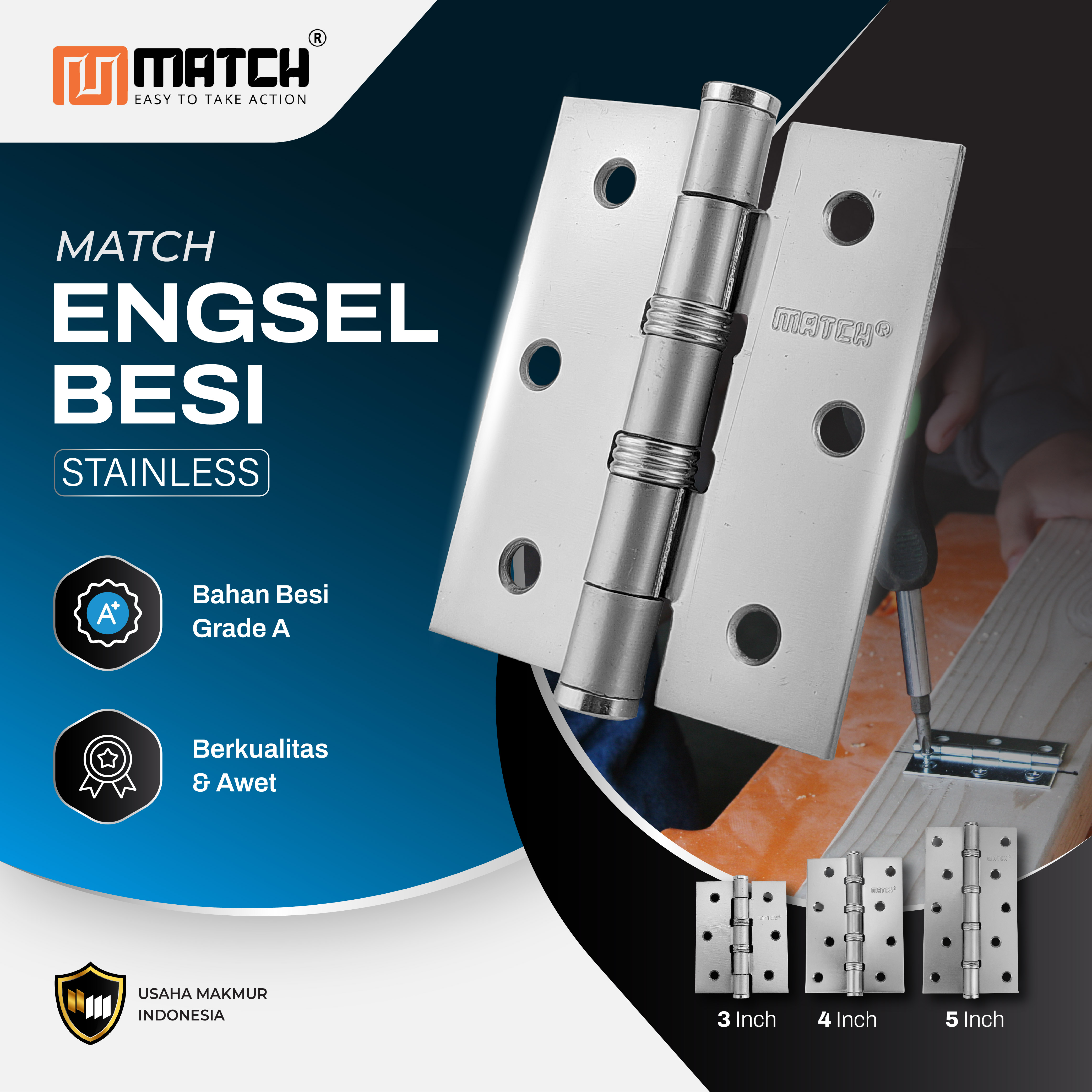 Jual MATCH Engsel Stainless Besi Pintu dan Jendela Tebal 2mm ukuran 3/4 ...