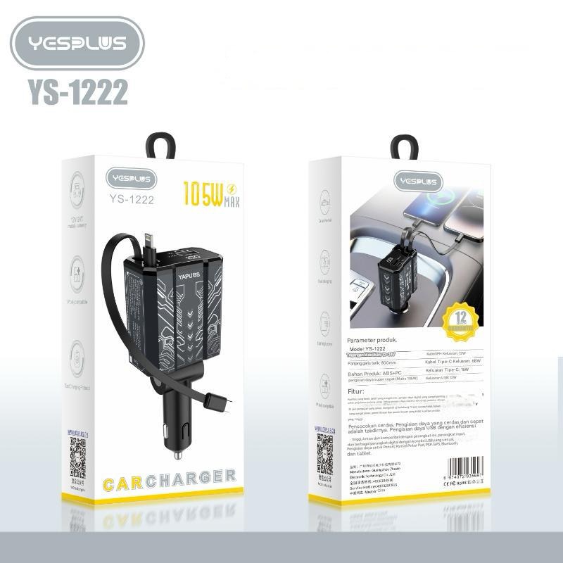 Jual Car Charger YESPLUS YS-1222 4in1 PD 105WMax Type-C Lighting Fast ...