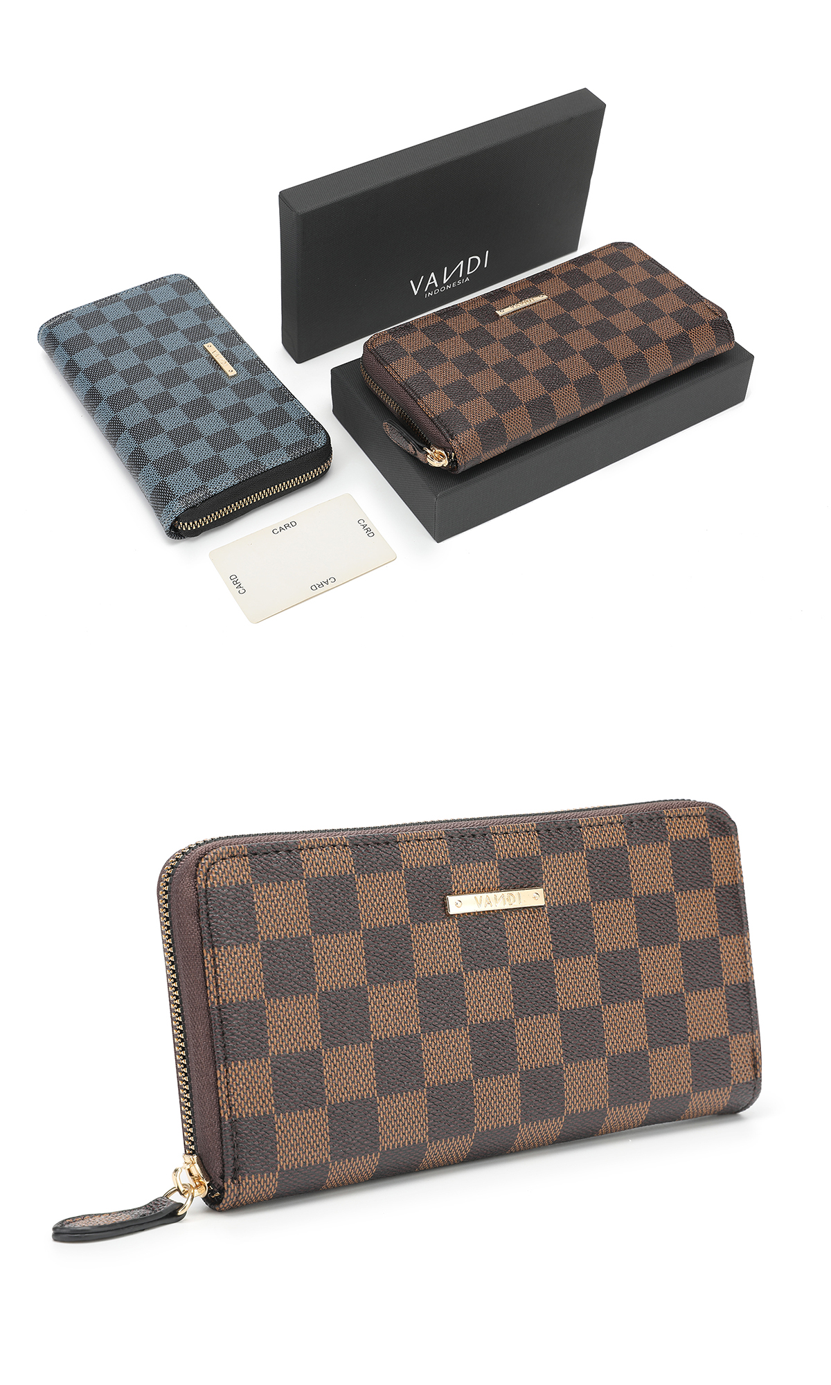 Jual [GRATIS BOX] VANDI Dompet Panjang Wanita Kulit Coklat Resleting ...