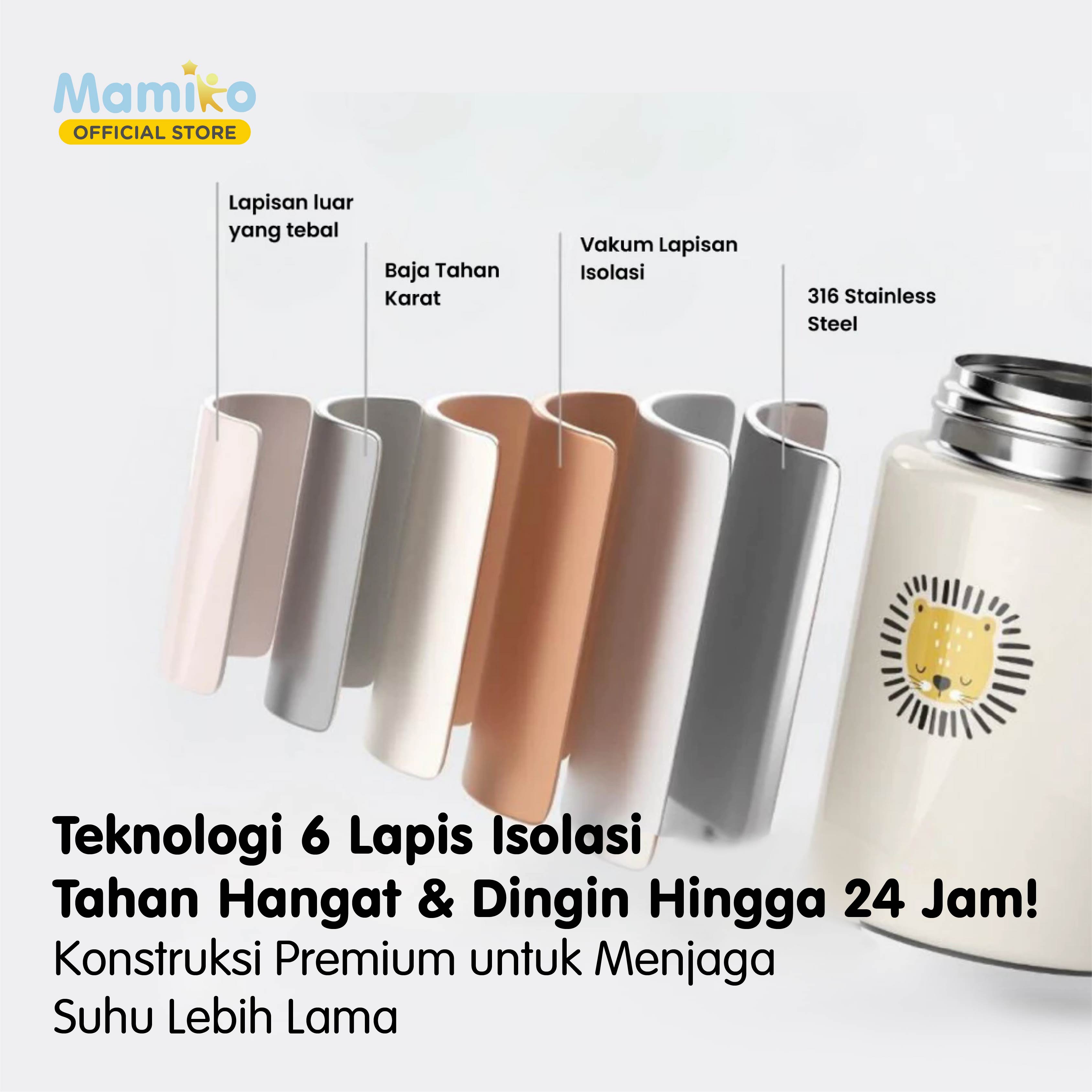 【Termos Tahan Panas 24 Jam】Mamiko Termos Makanan Sup Mpasi Anak Bayi 480 ML  Thermal Food Jar Thermos Gratis Sendok Sendok Makan Tote Bag