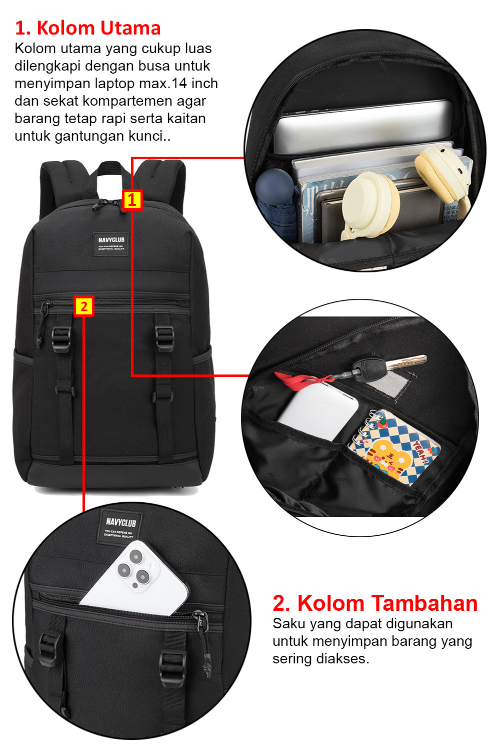 Jual Navy Club Tas Ransel Laptop CFAH - Backpack Daypack Up to 14 Inch ...