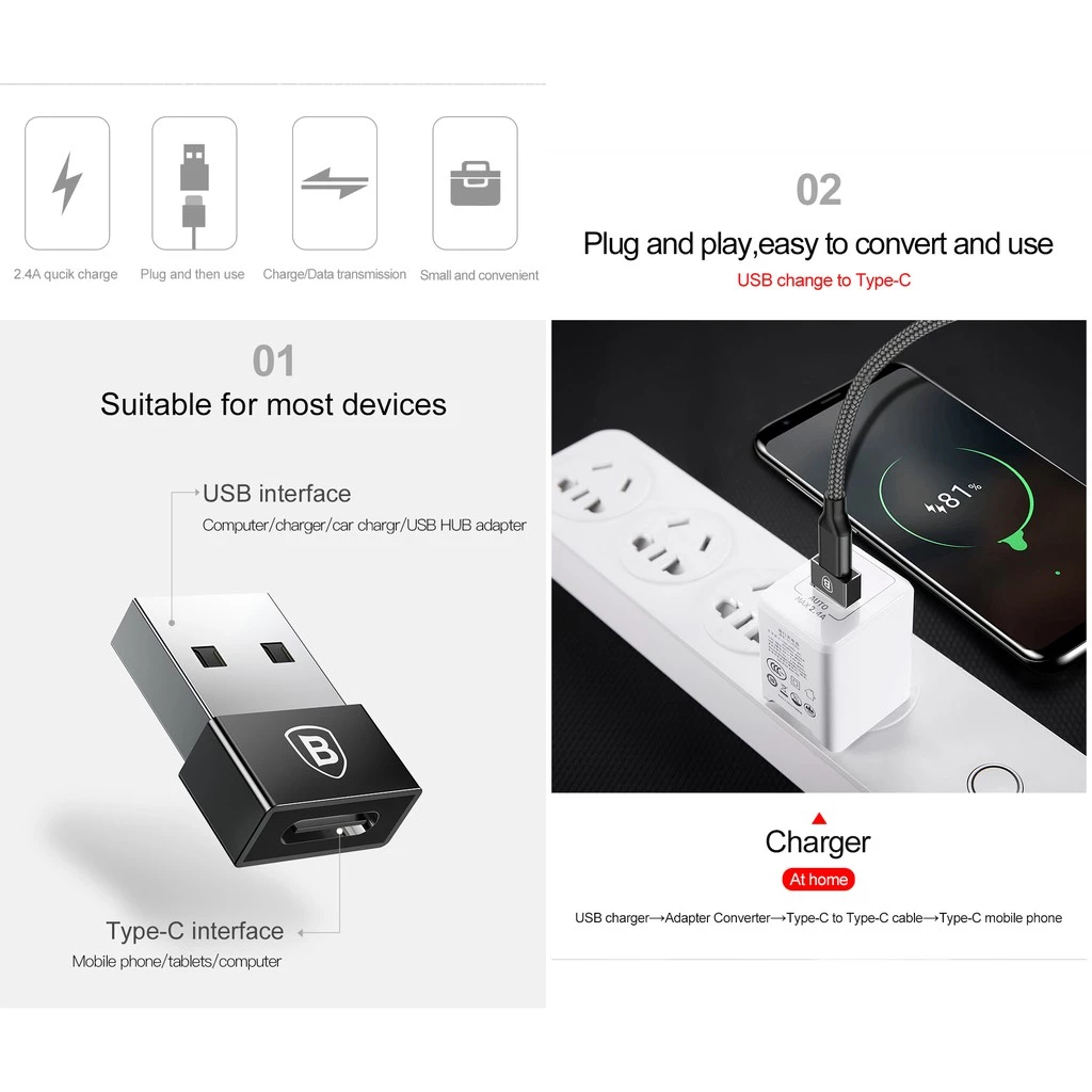 Jual BASEUS Converter OTG USB Hub Mini Type-C Female to USB Male & USB ...