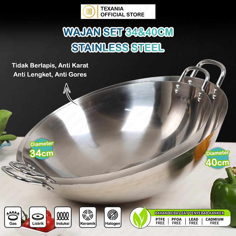 Jual TEXANIA Wajan Stainless Wajan Set 34&40cm Premium dengan Pegangan ...