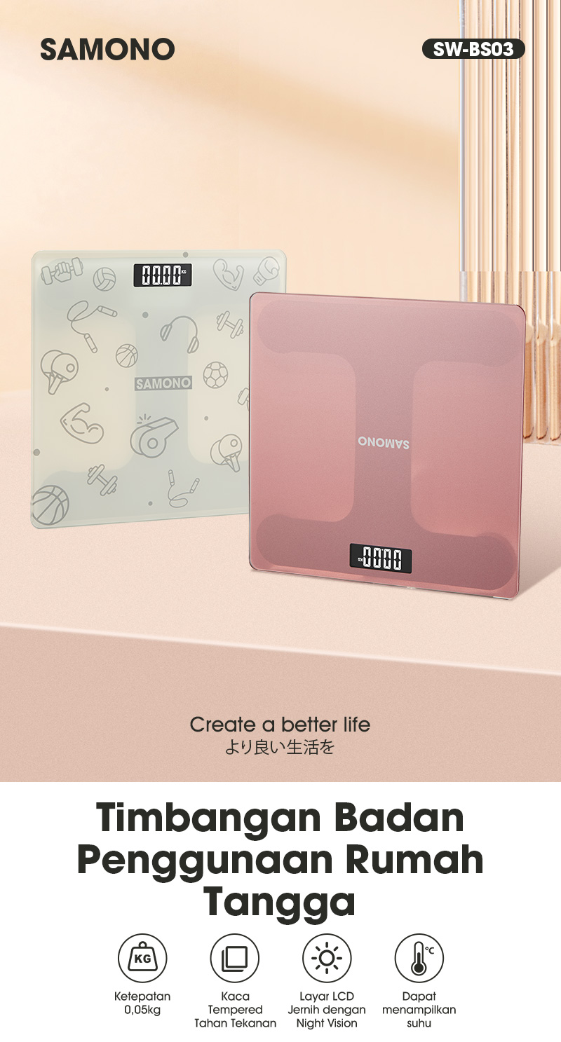 Jual SAMONO Timbangan Digital Badan LED Display 150kg – Akurasi 0.05kg ...