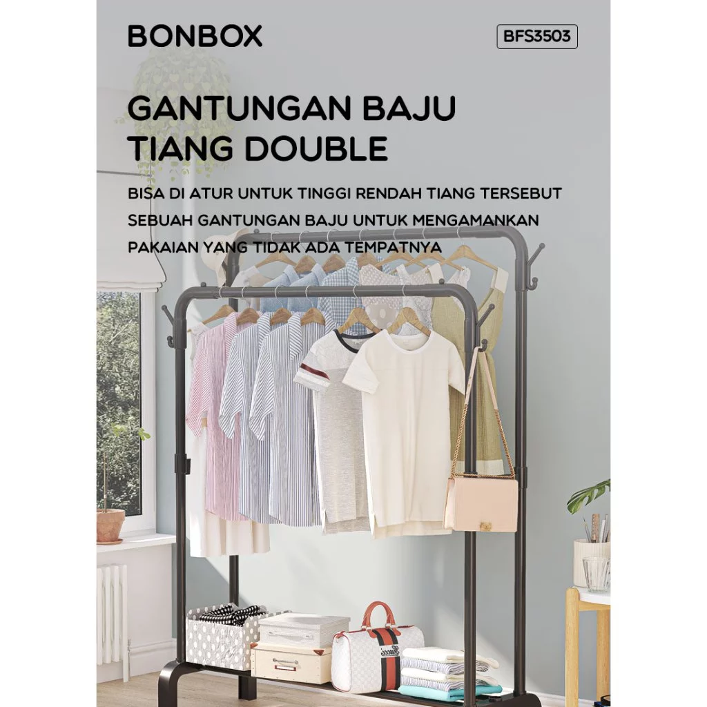 Jual BONBOX Homeliving - Stand Hanger Gantungan Baju Berdiri Bahan Besi ...