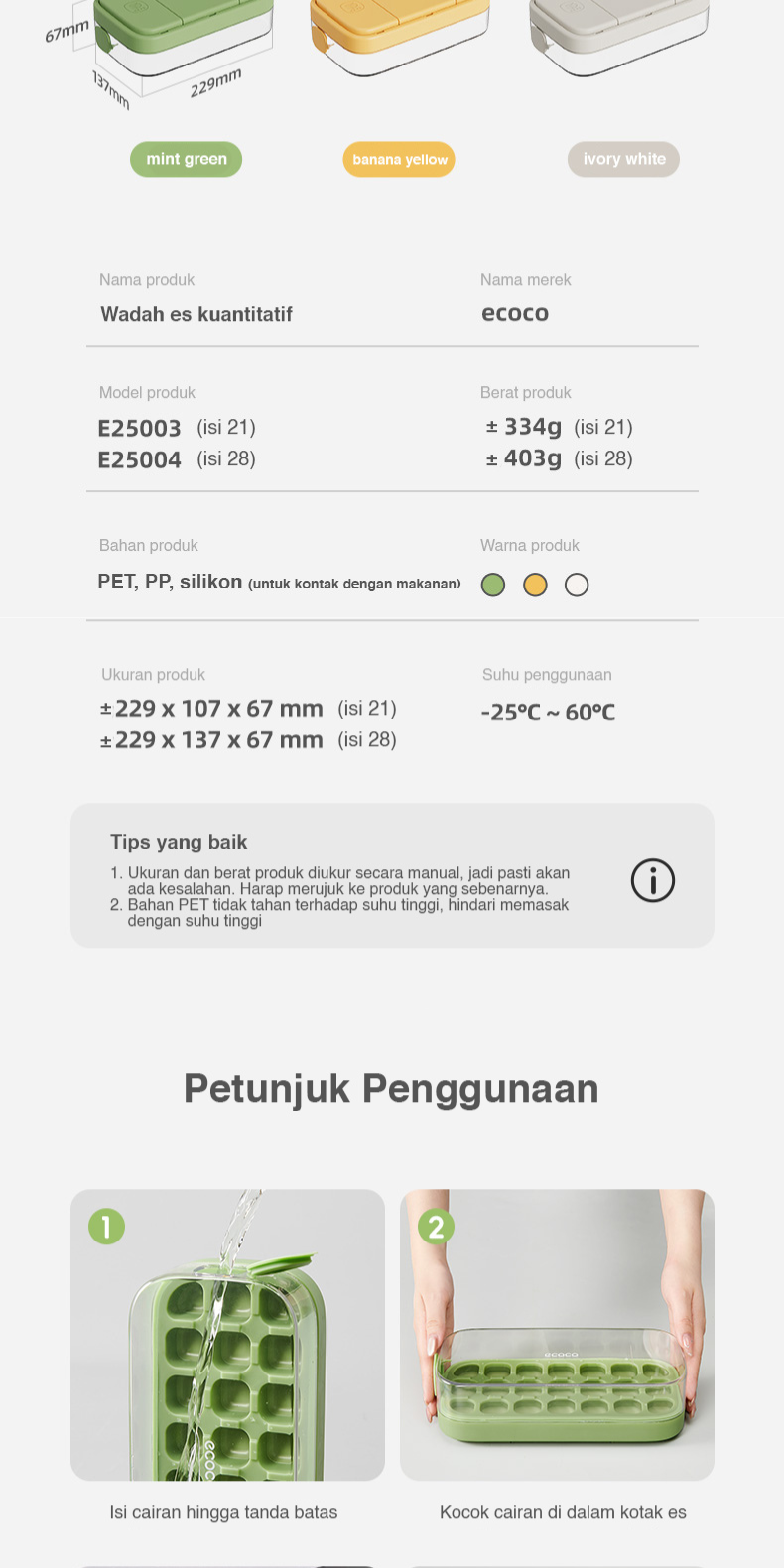 Jual ECOCO Quantitative Ice Cube Tray - cetakan es batu food grade es ...