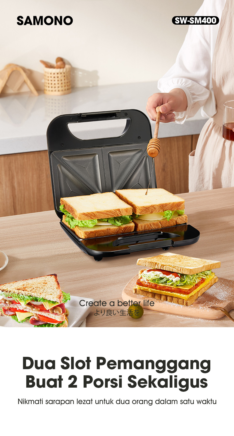 Jual SAMONO Sandwich Maker 2 Set Pemanggang 400 Watt Anti Lengket SW ...