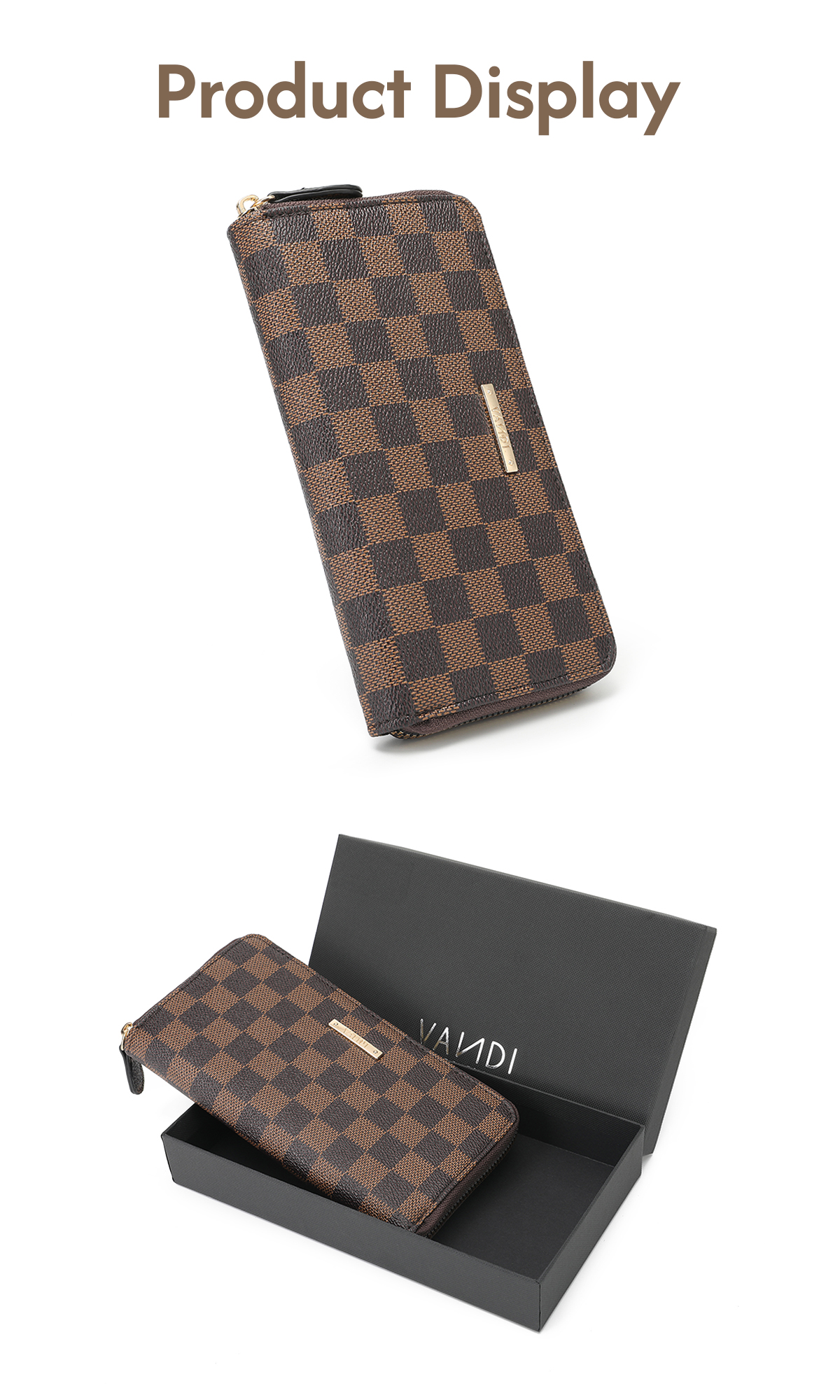 Jual [GRATIS BOX] VANDI Dompet Panjang Wanita Kulit Coklat Resleting ...