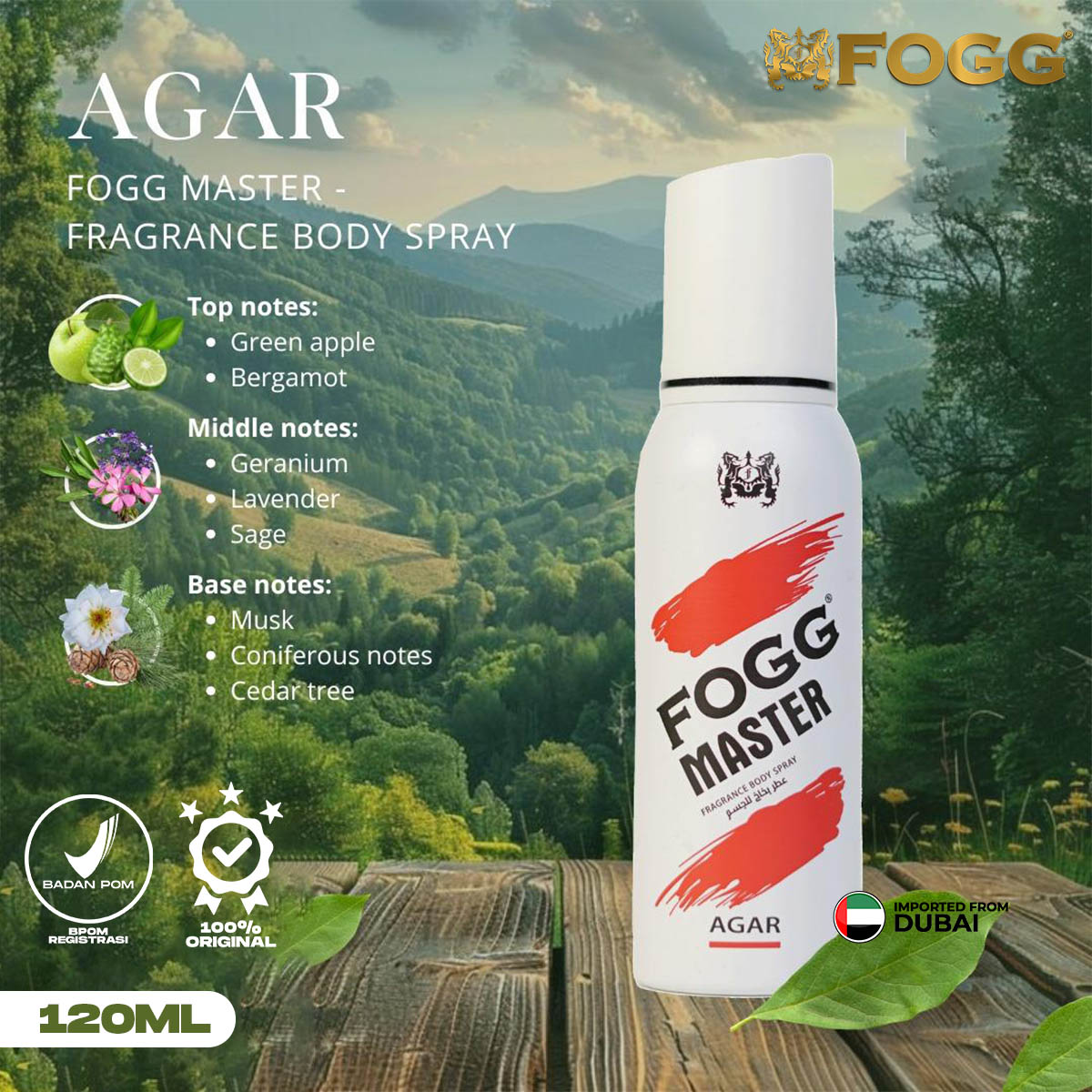 Jual Fogg Perfume Body Spray Master Agar 120ml Tanpa Gas