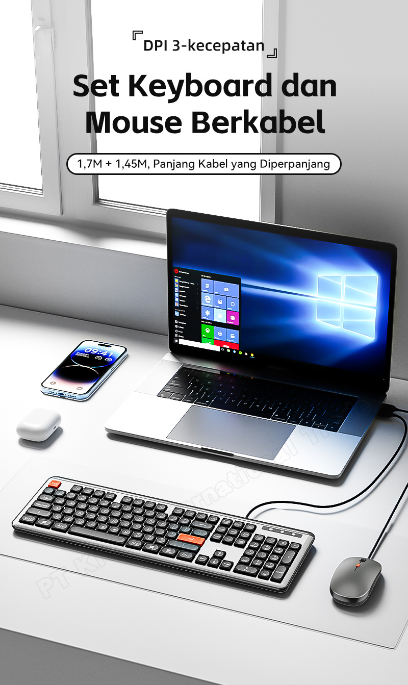 Jual OLYPS Keyboard & Mouse Set 104 Keys Full Size USB Kabel Silent ...