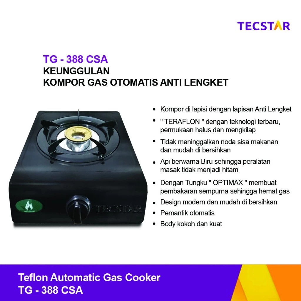 Jual TECSTAR Kompor Gas 1 Tungku Teflon & Stainless Optimax Api Biru ...