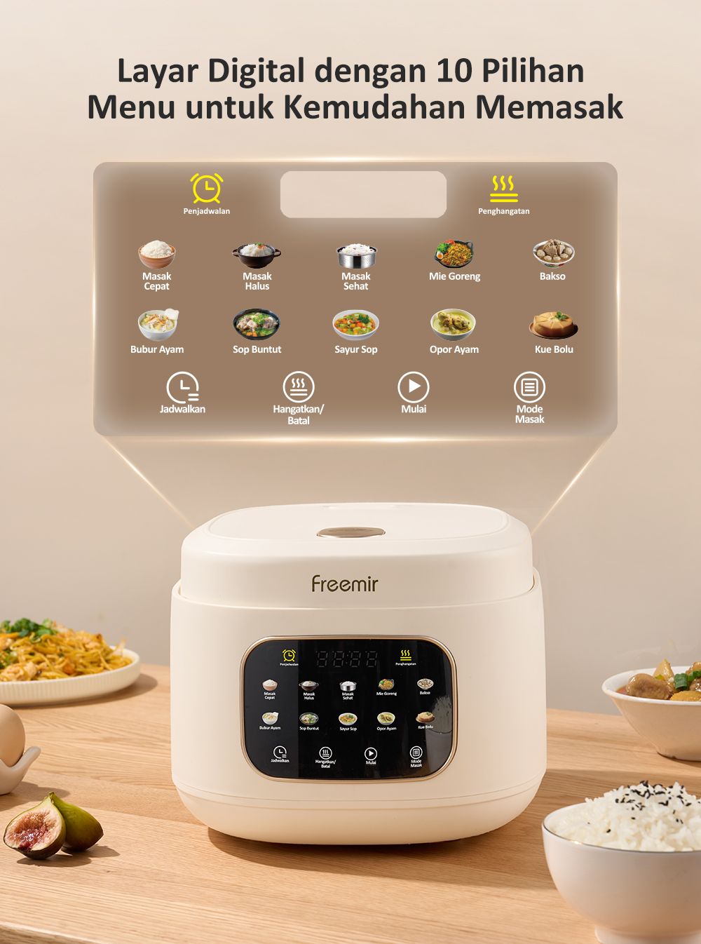 Jual [PREMIUM] freemir Rice Cooker Digital Rendah Gula 1.5L Lapisan ...