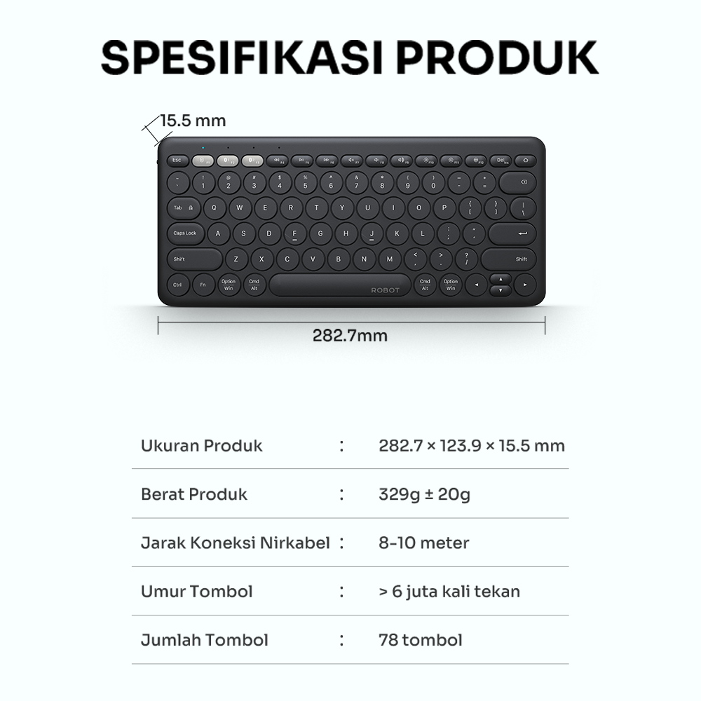 Jual ROBOT Keyboard Wireless 3 Koneksi Bluetooth USB Silent Keys Multi ...