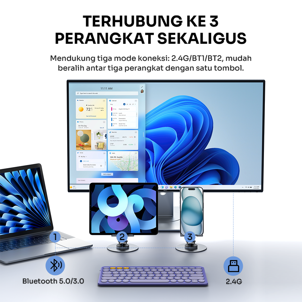 Jual ROBOT Keyboard Wireless 3 Koneksi Bluetooth USB Silent Keys Multi ...