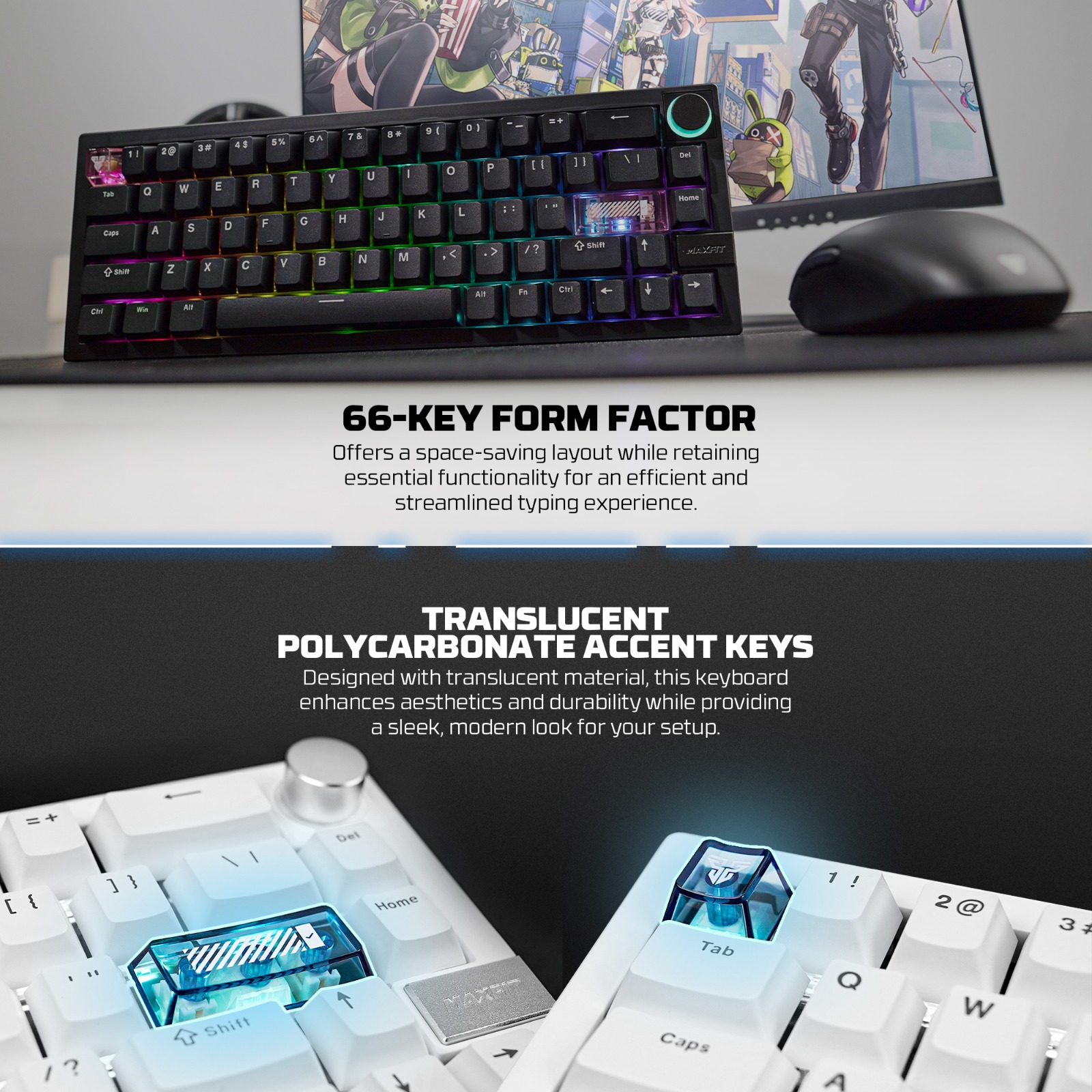 Jual Fantech MAXFIT6 QMK VIA Compatibility Keyboard Wireless Gaming ...