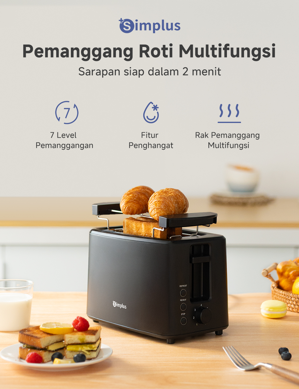 Jual Simplus Pemanggang Roti 7 Tingkat Suhu 3 Fungsi Penghangat 600 ...