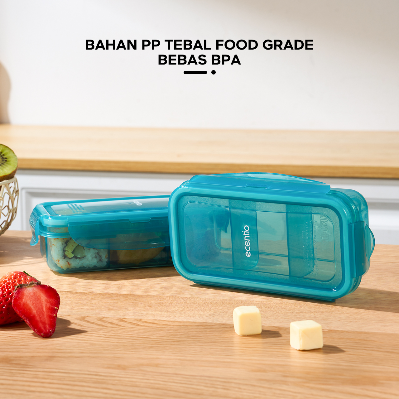 Jual ecentio food container 420ml 3 gird anak kotak makan anti tumpah ...