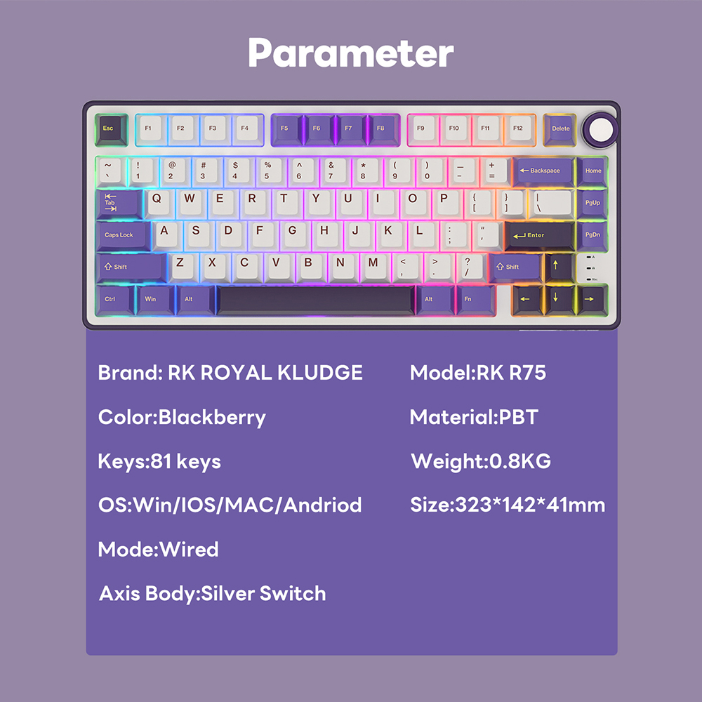 Jual Royal Kludge RK R75 Blackberry 81 key Wired Gaming Keyboard ...