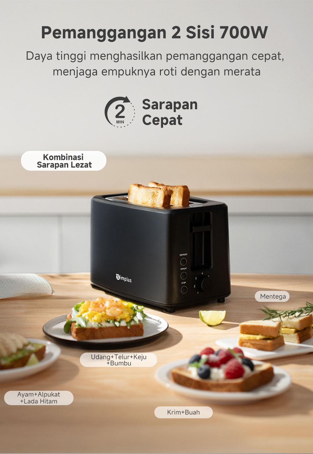 Jual Simplus Pemanggang Roti 7 Tingkat Suhu 3 Fungsi Penghangat 600 ...