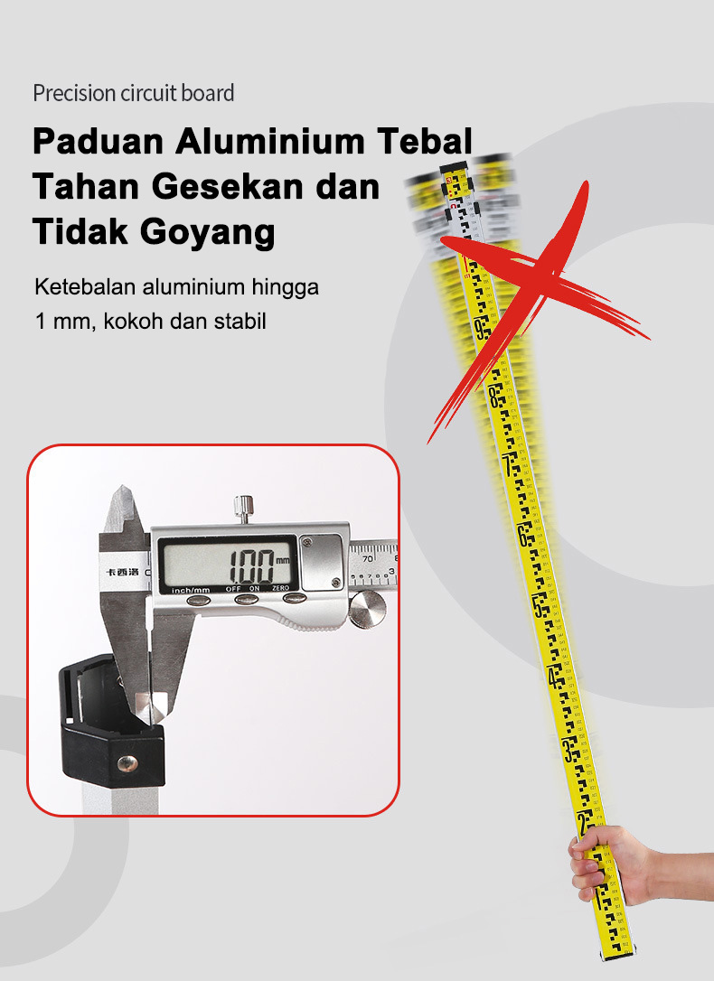 Jual RAMBU UKUR 3 METER / LEVELLING STAFF / ALUMINIUM STAFF 3 M + Nivo ...