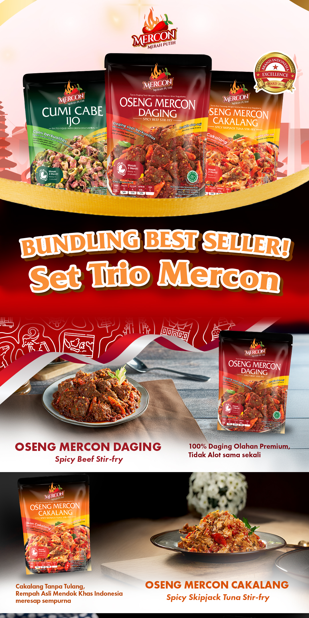 Jual Mercon Merah Putih - Set Trio Mercon isi 3 Pack Lauk Pedas Siap ...