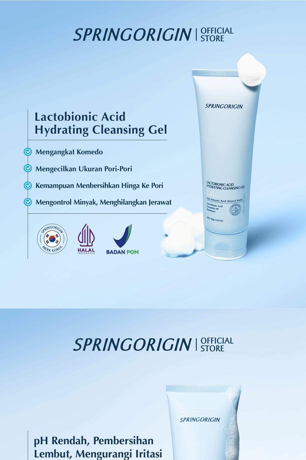 Jual Springorigin Lactobionic Acid Hydrating Gel Cleanser Facial Wash ...