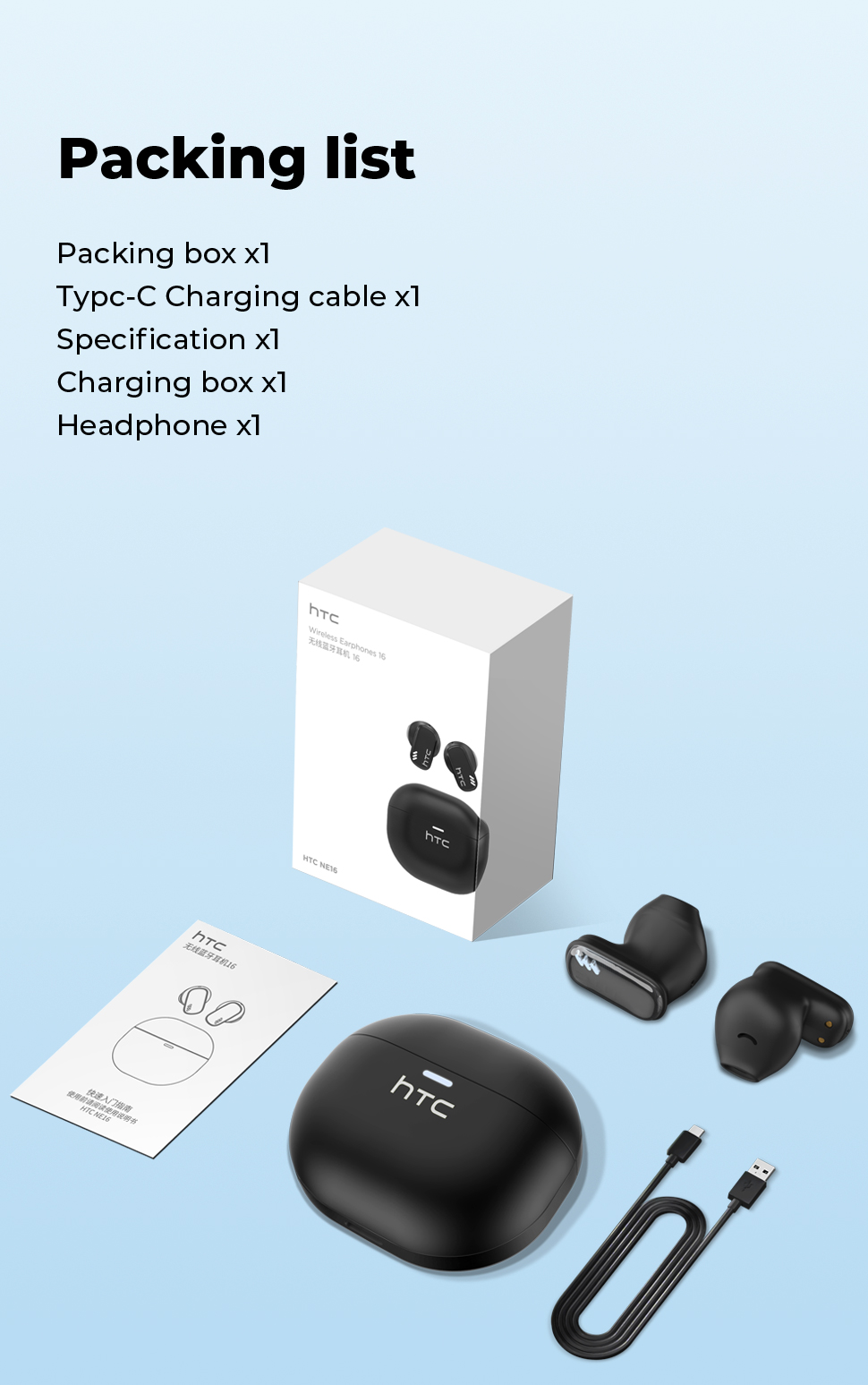 Jual HTC NE16 AI Bluetooth 6.0 Headset Nirkabel IPX5 Headset In-Ear ...