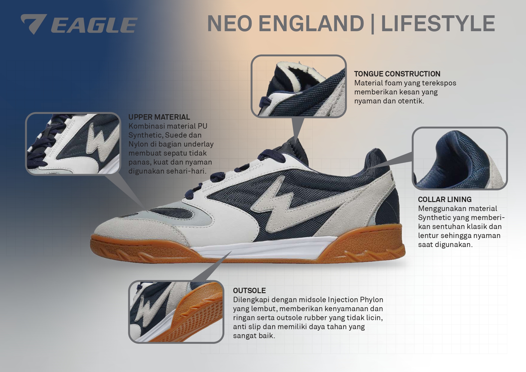 Jual Eagle Sepatu Sneakers Bulutangkis Lifestyle Neo England ...