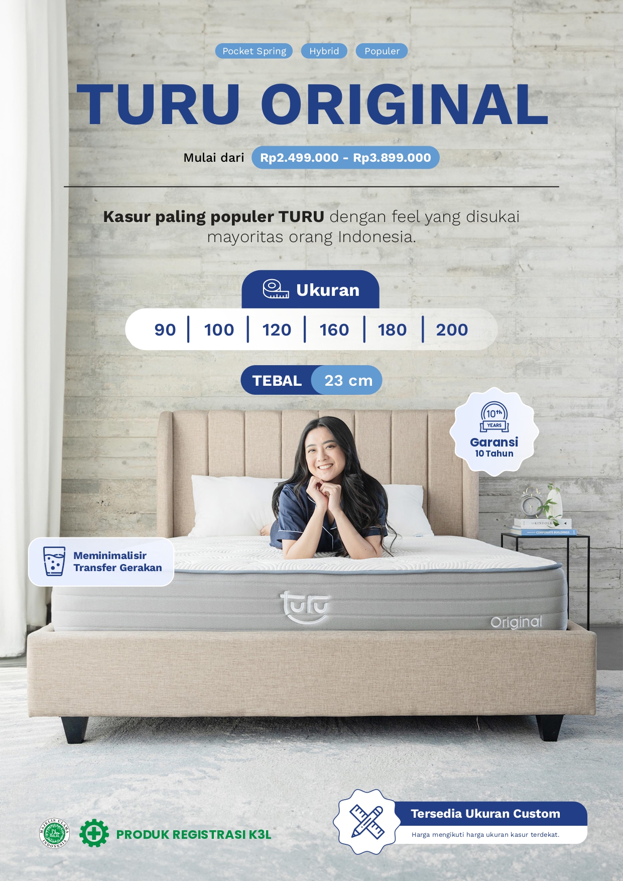 Jual Turu - Kasur Pocket Spring Bed TURU ORIGINAL ukuran 90x200 (Single ...