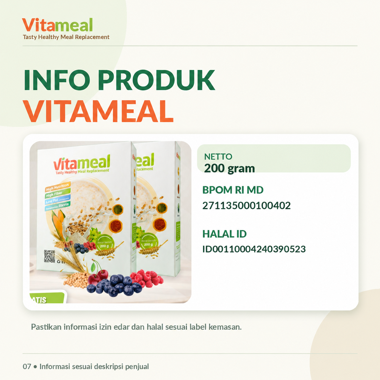 Jual Vitameal Original Sereal Sehat Untuk Program Diet Sehat dan ...
