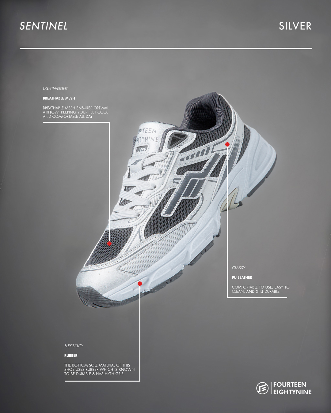 Jual 1489 - Sentinel Silver Sneakers Sports Retro Sepatu Pria Wanita ...