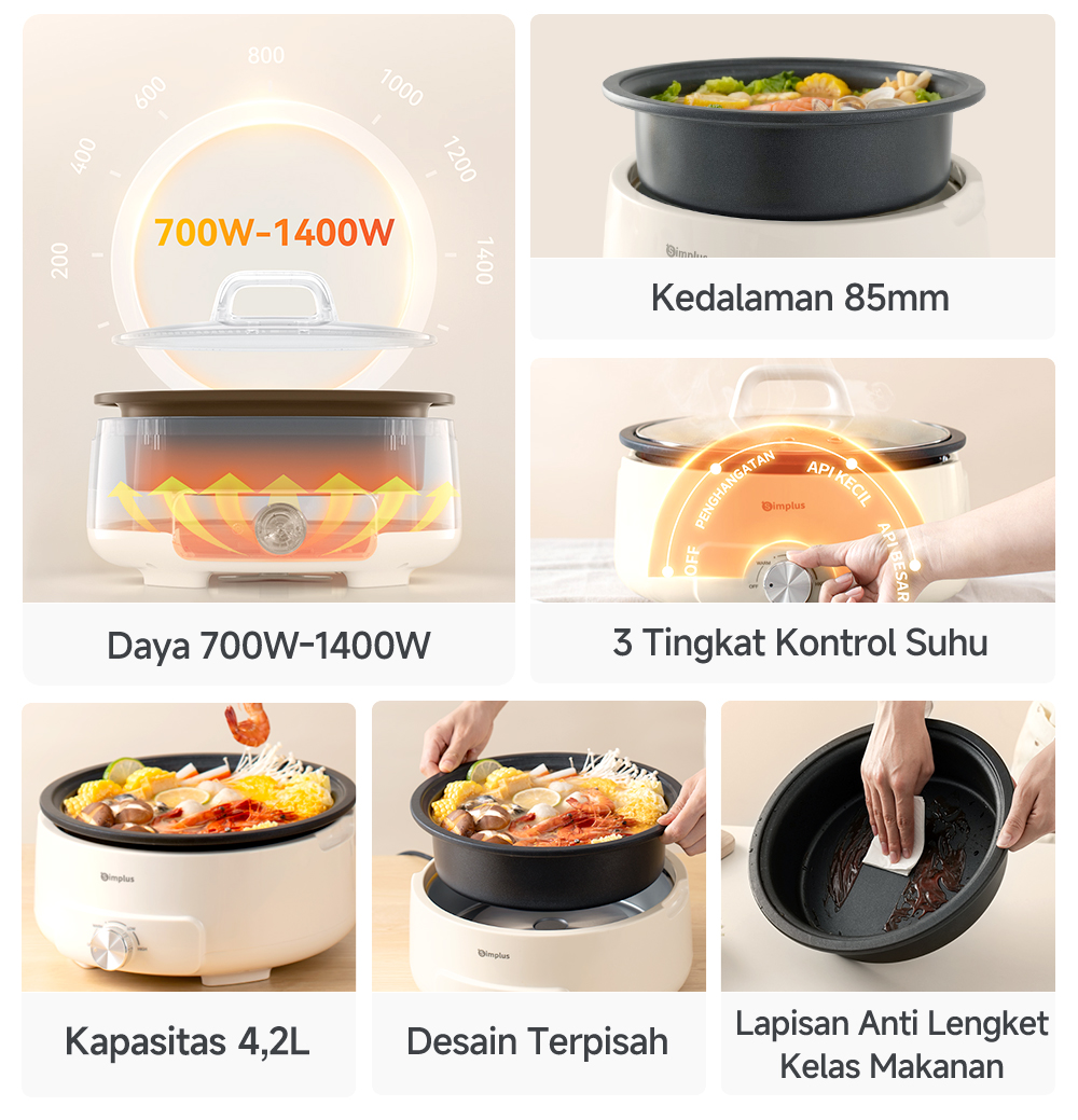 Jual Simplus Panci Listrik Multifungsi 4.2L Anti Lengket, untuk Memasak ...