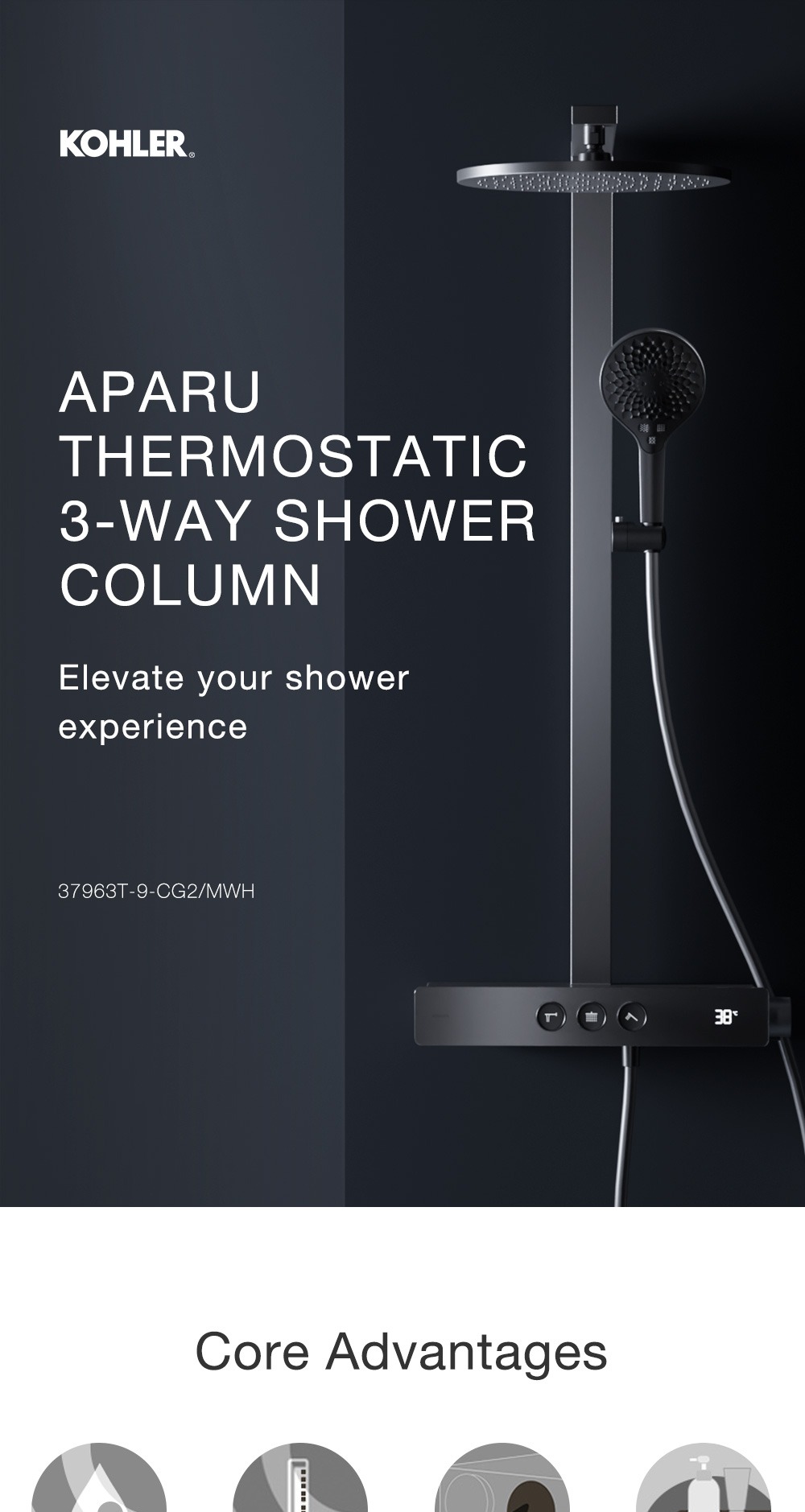 Jual KOHLER Aparu Shower Set Tiang Shower Column Thermostatic 3-Way ...