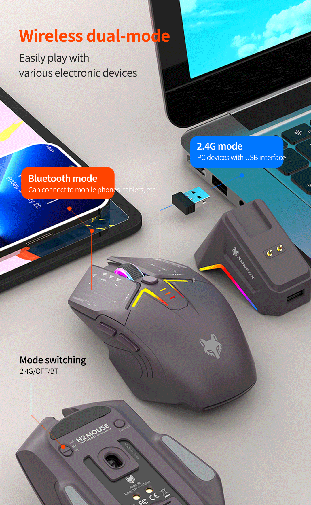Jual XUNFOX Wireless Gaming Mouse H2 Magnetic Fast Charging 2.4GHz ...