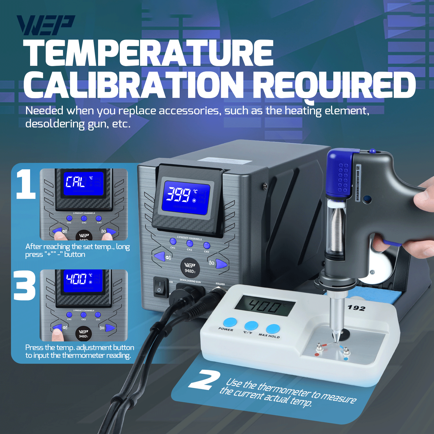 WEP 948D-III 110W Desoldering Station - Soldering Iron Kit With Suction Gun & Stand