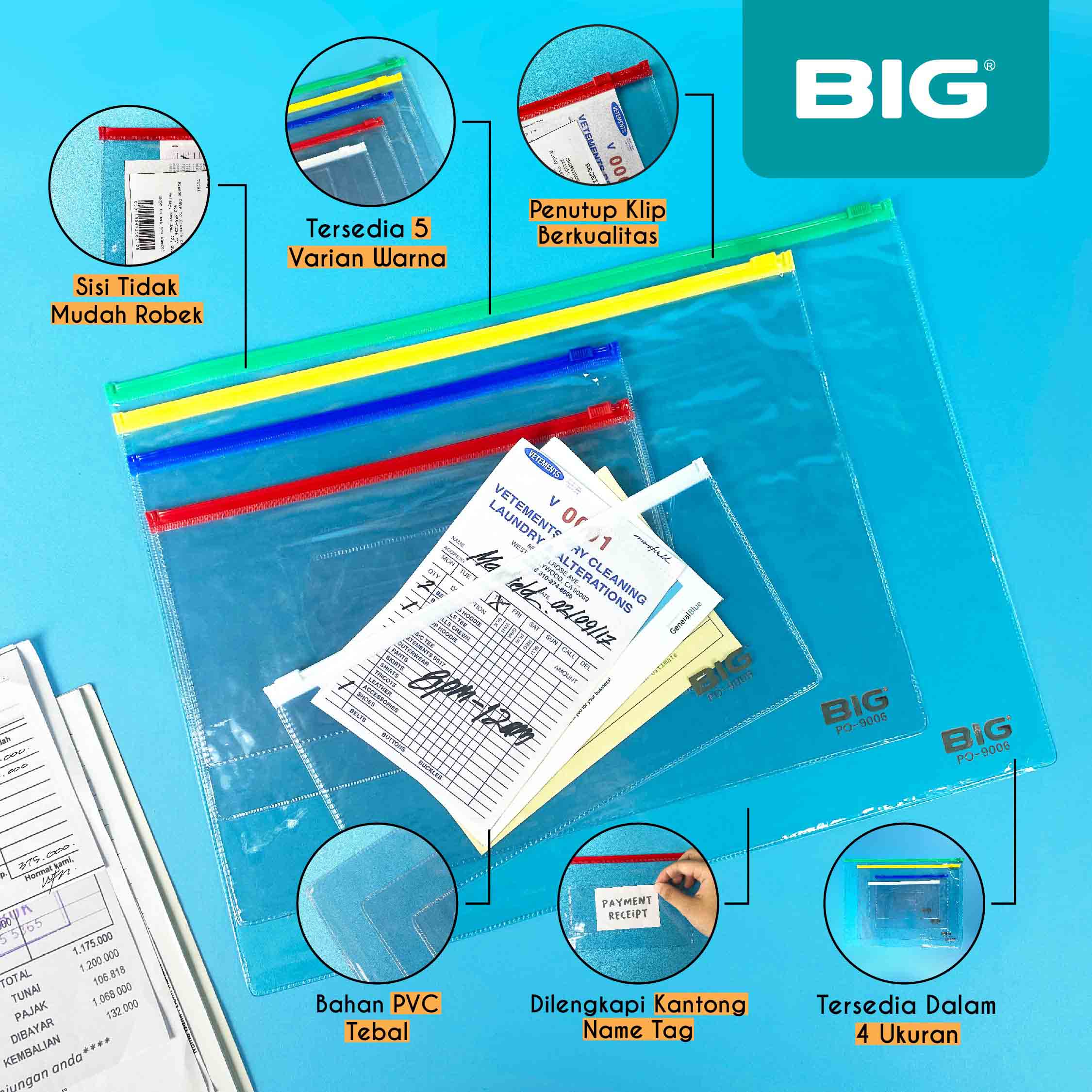 Jual Pocket File Zipper Folder File Plastik Transparan Name Tag BIG PO ...