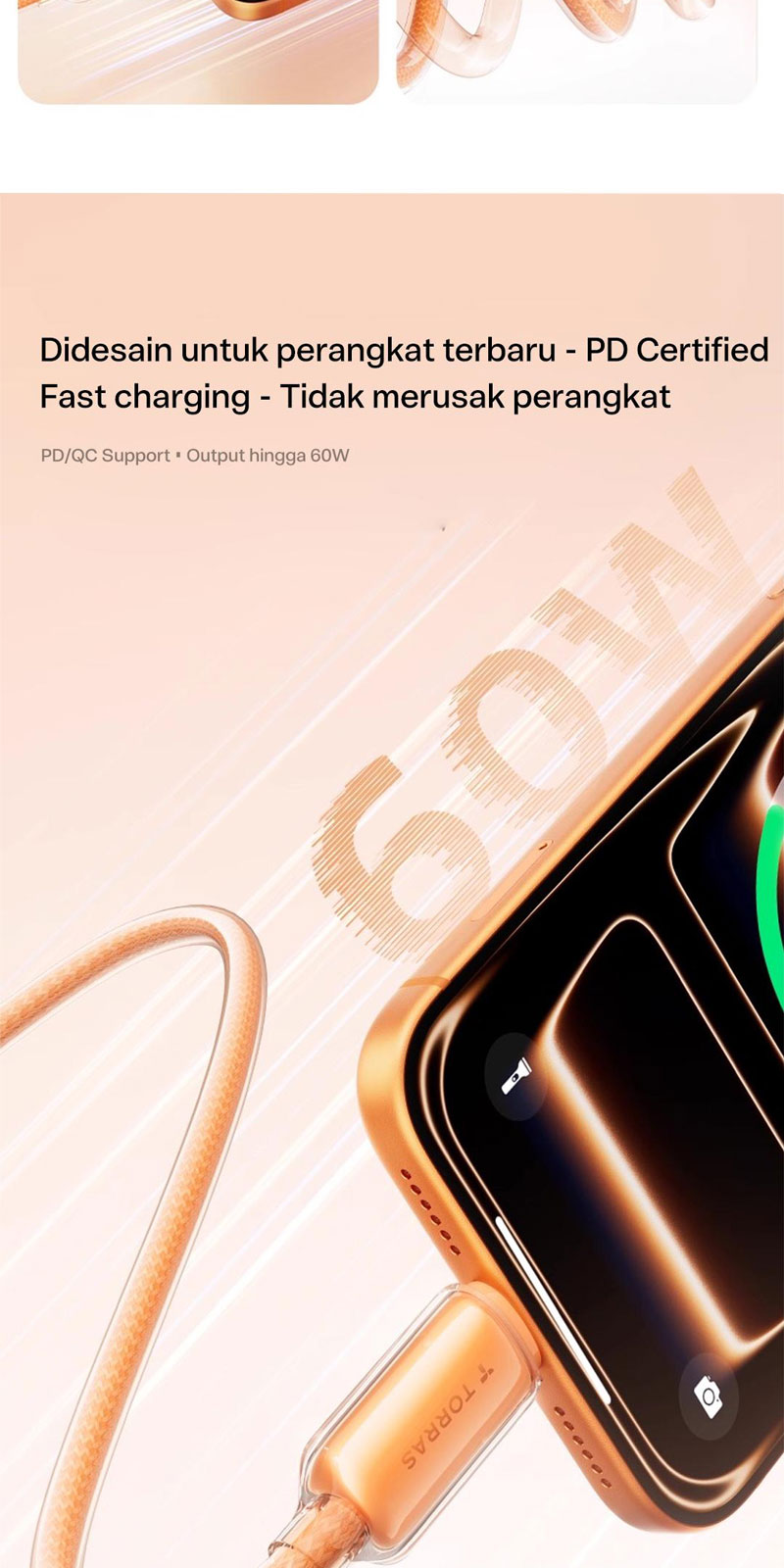 Jual TORRAS Kabel Data IceFlow USB C to C Lightning PD 60W Fast ...